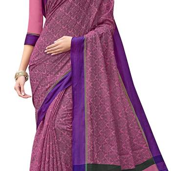 Pink woven banarasi silk blend saree with blouse 4