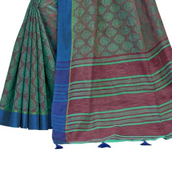 Multicolor woven banarasi silk blend saree with blouse 3