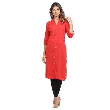 Red plain cotton cotton-kurtis 1