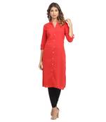 Red plain cotton cotton-kurtis