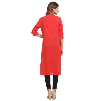 Red plain cotton cotton-kurtis 2