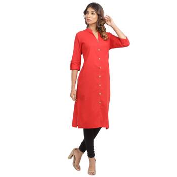 Red plain cotton cotton-kurtis 3