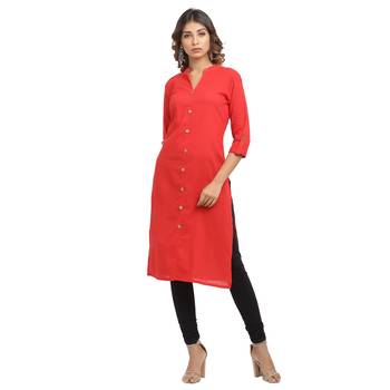 Red plain cotton cotton-kurtis 4