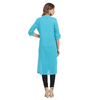Turquoise plain cotton cotton-kurtis 2