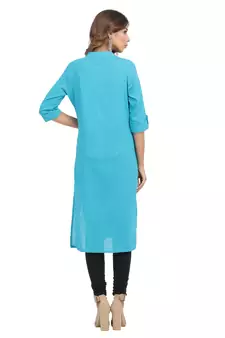 Turquoise plain cotton cotton-kurtis