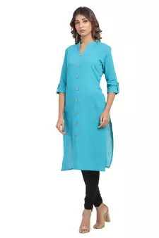 Turquoise plain cotton cotton-kurtis