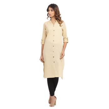 Cream plain cotton cotton-kurtis 1
