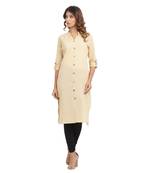 Cream plain cotton cotton-kurtis