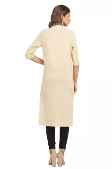 Cream plain cotton cotton-kurtis