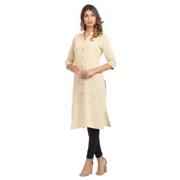 Cream plain cotton cotton-kurtis 3