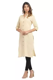 Cream plain cotton cotton-kurtis