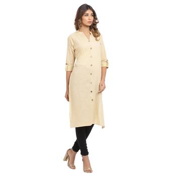 Cream plain cotton cotton-kurtis 4