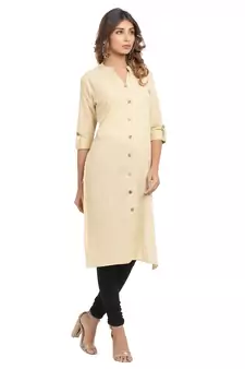 Cream plain cotton cotton-kurtis