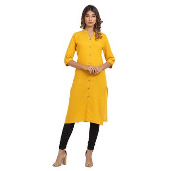 Yellow plain cotton cotton-kurtis 1