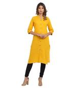 Yellow plain cotton cotton-kurtis