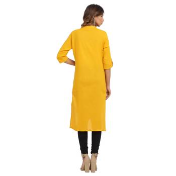 Yellow plain cotton cotton-kurtis 2