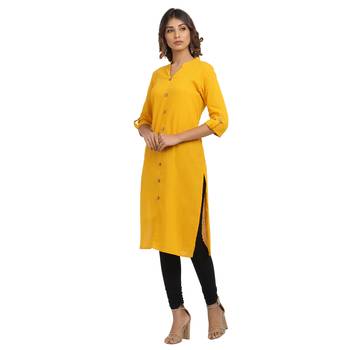 Yellow plain cotton cotton-kurtis 3