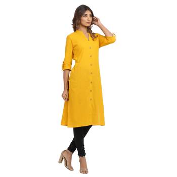 Yellow plain cotton cotton-kurtis 4
