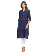 Navy-blue plain cotton cotton-kurtis