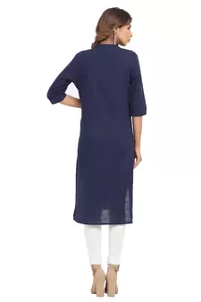 Navy-blue plain cotton cotton-kurtis