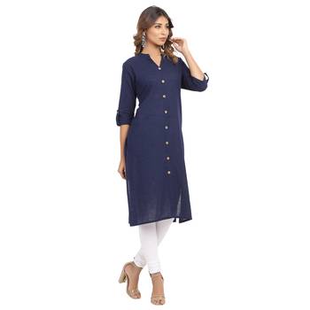 Navy-blue plain cotton cotton-kurtis 3