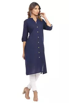 Navy-blue plain cotton cotton-kurtis