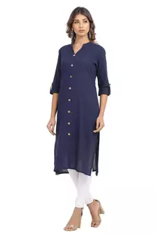 Navy-blue plain cotton cotton-kurtis