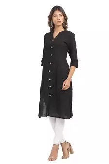 Black plain cotton cotton-kurtis