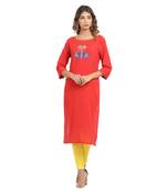 Red embroidered cotton embroidered-kurtis