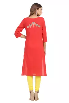 Red embroidered cotton embroidered-kurtis