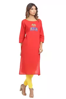 Red embroidered cotton embroidered-kurtis