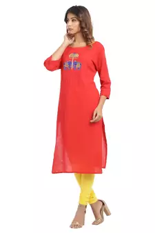 Red embroidered cotton embroidered-kurtis