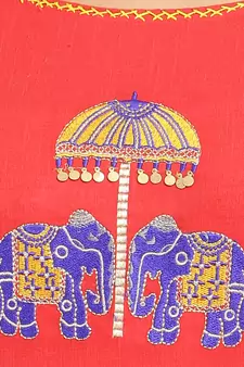 Red embroidered cotton embroidered-kurtis