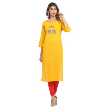 Yellow embroidered cotton embroidered-kurtis 1