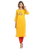 Yellow embroidered cotton embroidered-kurtis