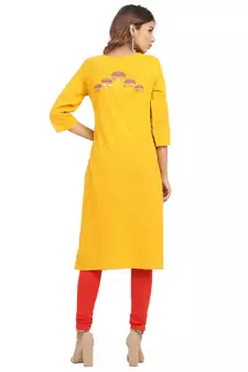 Yellow embroidered cotton embroidered-kurtis