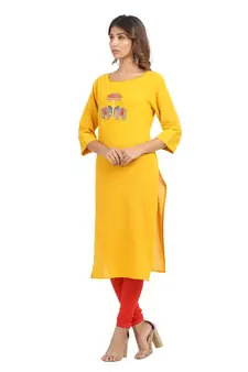 Yellow embroidered cotton embroidered-kurtis