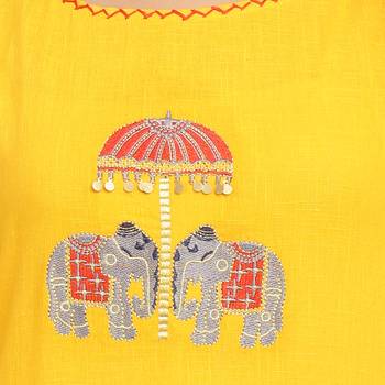 Yellow embroidered cotton embroidered-kurtis 5