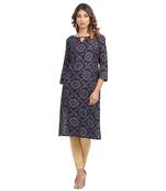 Navy-blue printed cotton cotton-kurtis