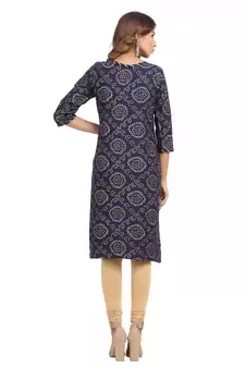 Navy-blue printed cotton cotton-kurtis