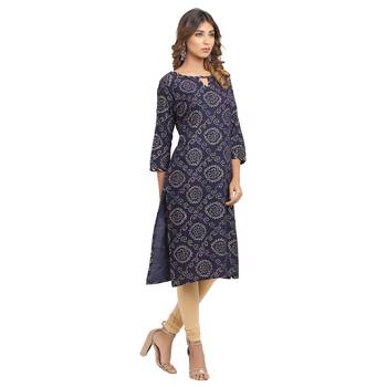 Navy-blue printed cotton cotton-kurtis 3