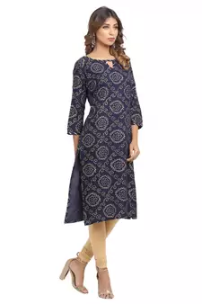 Navy-blue printed cotton cotton-kurtis