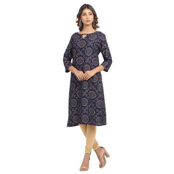 Navy-blue printed cotton cotton-kurtis 4