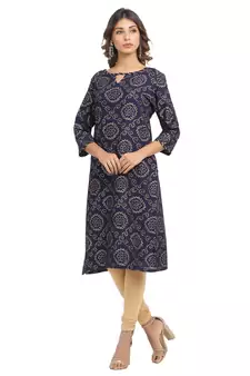 Navy-blue printed cotton cotton-kurtis