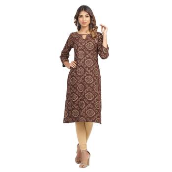 Brown printed cotton cotton-kurtis 1
