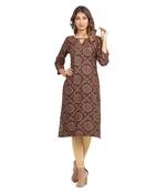 Brown printed cotton cotton-kurtis