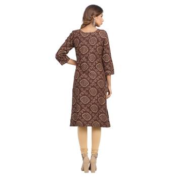 Brown printed cotton cotton-kurtis 2