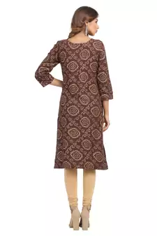 Brown printed cotton cotton-kurtis