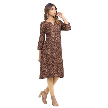 Brown printed cotton cotton-kurtis 3
