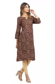 Brown printed cotton cotton-kurtis